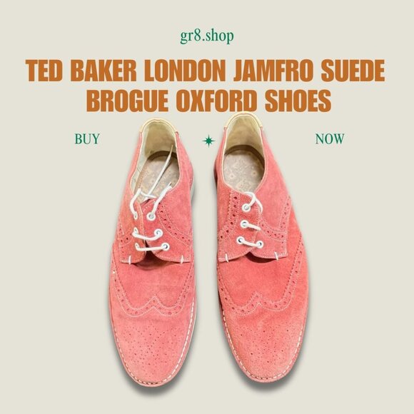 Ted Baker London Jamfro Mens Coral Suede Brogue Oxford Shoes Lace-Up Size 9 main image 8
